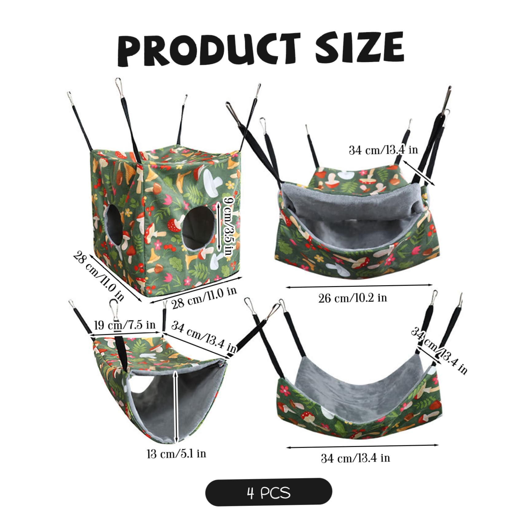 Hamacs à Rat Suspendus avec Sangles, lit Cochon d'Inde Doux et Lavable pour Planeur de Sucre Chinchilla, 1 Ensemble/4 pièces |.Lit pour Rats