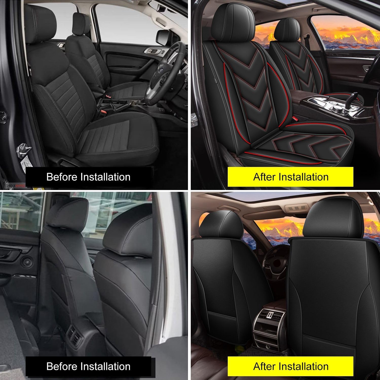 Front Seat Covers Fit for Mitsubishi Outlander Sport 2011-2024 2025 2026 Leather Car Seat Covers Waterproof Seat Cushion Protector Compatible with Airbag(2 Front Seats,Red Line)