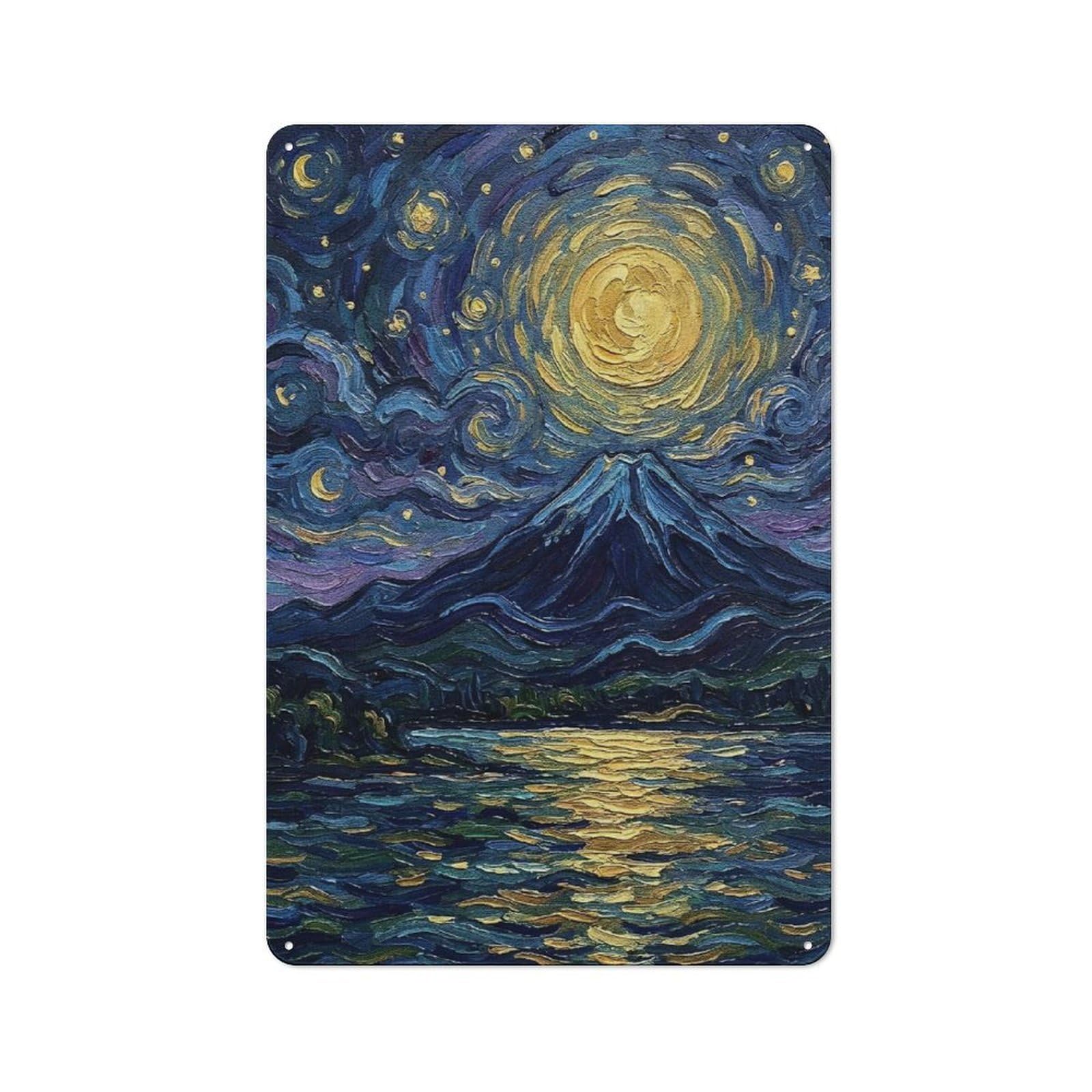 Mountain And Starry Night Painting Retro Metal Wall Decor 30x20cm, Vintage Metal Sign for Cafe, Pub, Workshop Or Home Bar
