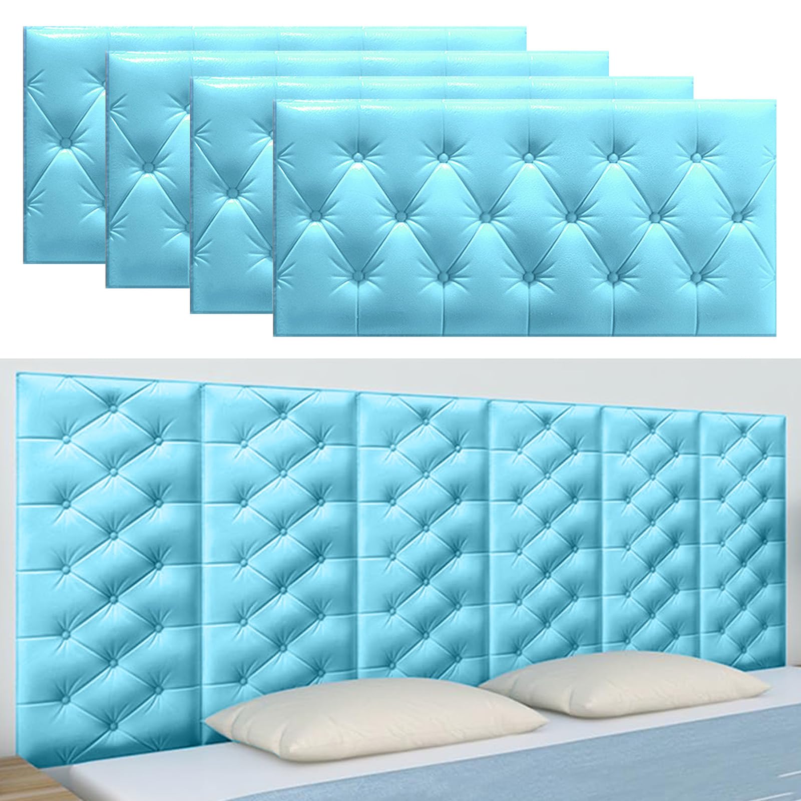 3D Anti Collision Wall Padding for Bedroom, Peel and Stick Headboard Padded, Upholstered Wall Panels Pack of 4 Panels, Self-Adhesive Headboard Panels for Bedroom/Living Room