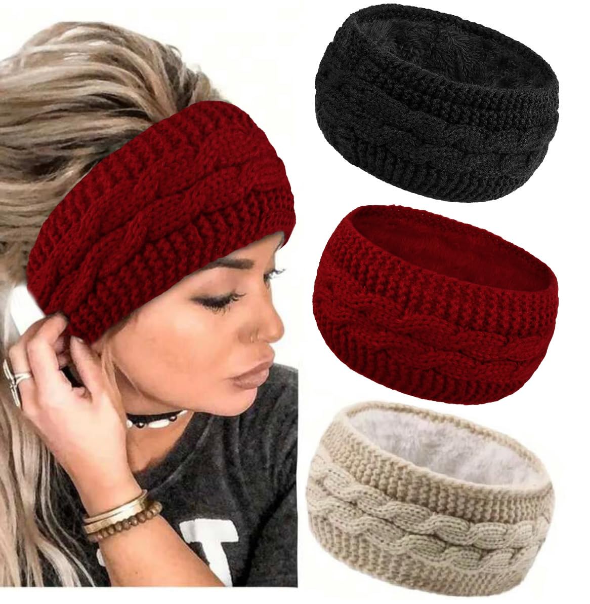 Huachi Winter Headbands for Women Ear Warmers, Cold Weather Accessories with Fleece Lining Women's Gifts