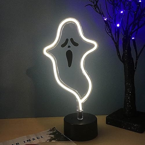 Miniatura 3 de Decoración de Halloween, lindo letrero de neón de fantasma, fantasma blanco espeluznante, decoración de mesa novedosa, luz de neón de Halloween con