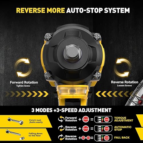 Miniatura 4 de Devonic - Llave de impacto inalámbrica, 330 pies-libras (450 N.m), llaves de impacto de potencia sin escobillas de 21 V, pistola de impacto de alto