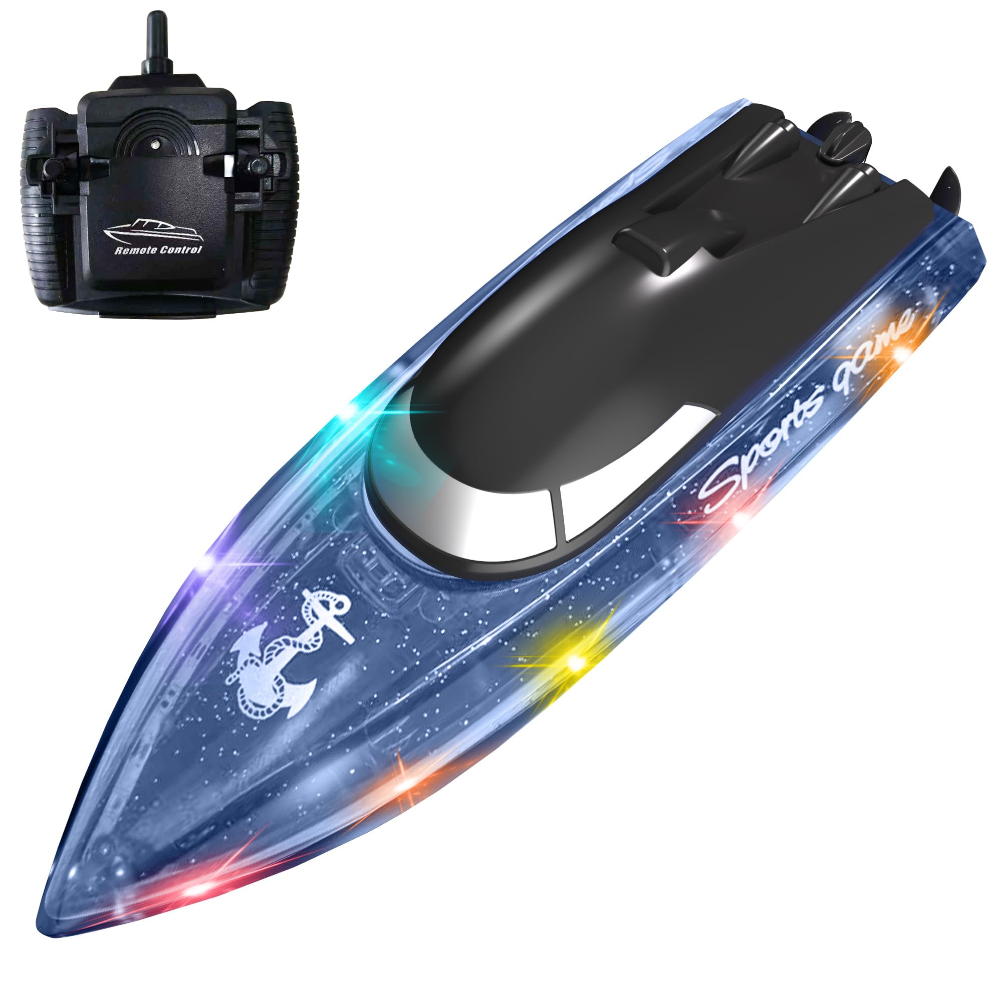 SZJJX Kids Remote Control Boat with LED Lights, 100+ Minutes Playtime, 2.4GHz High Speed Remote Control Mini Racing Boat for Lake/Pool/Pond, Water Toy for Boys and Girls - Blue