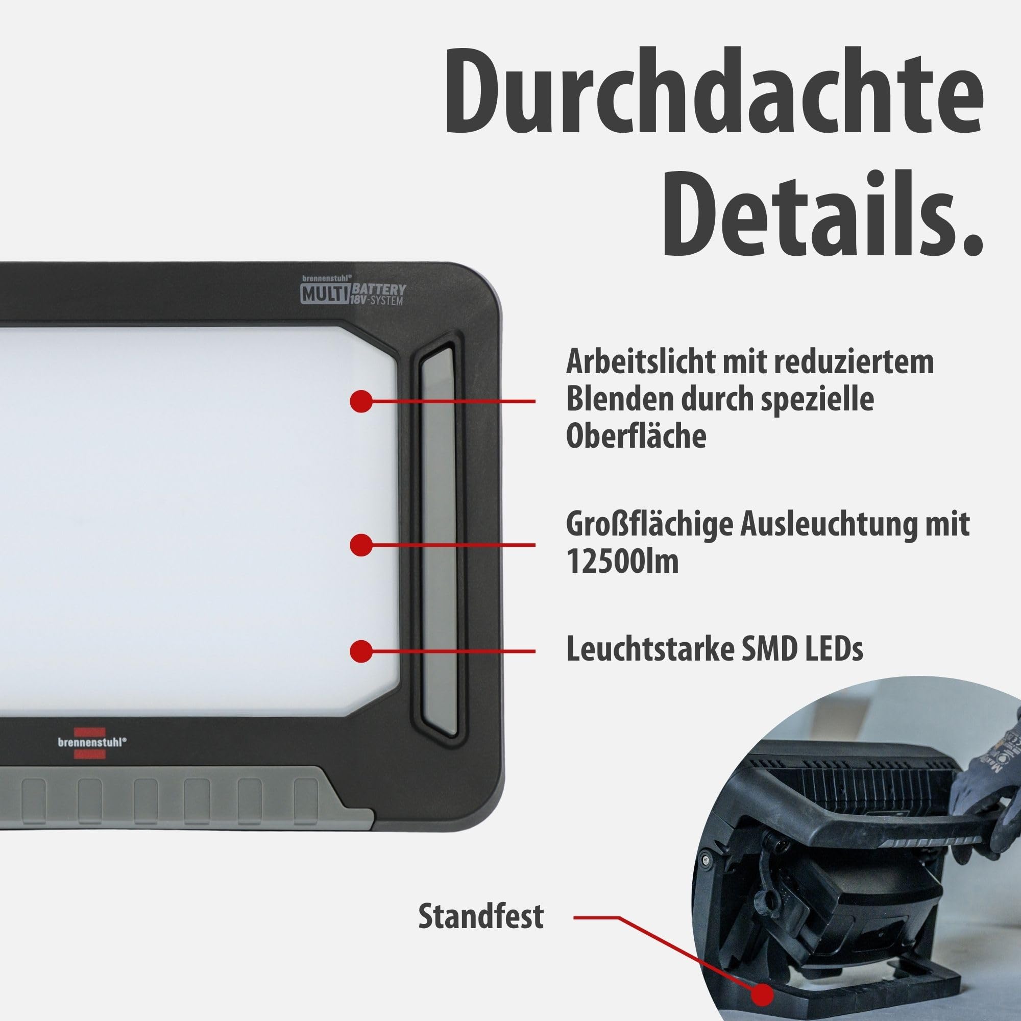 Brennenstuhl Professional Multi Battery LED Hybrid Baustrahler 10050 MH (100W, 12500lm, IP55, kompatibel mit 18V Akkus 10 verschiedener Hersteller, 5m RN-Kabel, ohne Akku, Engineered in Germany)