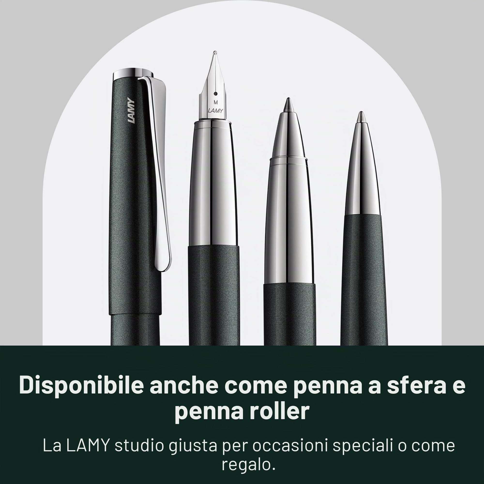 Lamy Studio 069 - Penna Stilografica in Acciaio Inox Con Finitura Laccata Nera e Verde, Manico Lucido, Pennino Spessore F