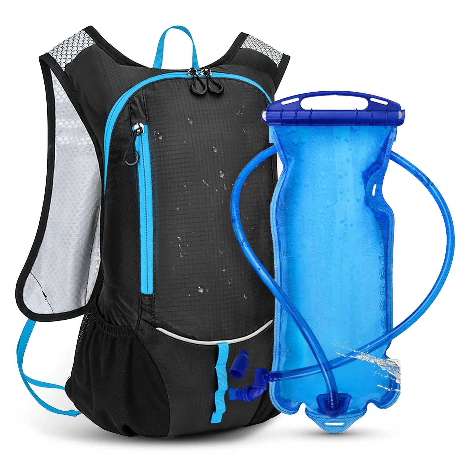 Zaino idratazione da Escursionismo in Bicicletta con Sacca d'Acqua da 2 Litri, Ultraleggero Impermeabile per Sport all'Aria Aperta Zainetto da Campeggio Jogging Camminata