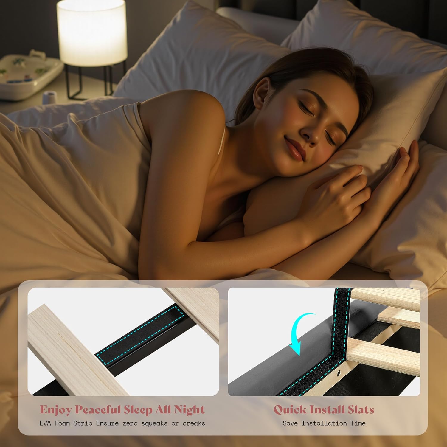 Image showing the EVA foam strip on the slats for noise reduction and quick installation.