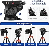 Vista 6 de NEEWER Cabezal de trípode de video Heavy Duty Metal Fluid Head con placa QR compatible con Manfrotto 501PL y mango desmontable Pan Tilt Head
