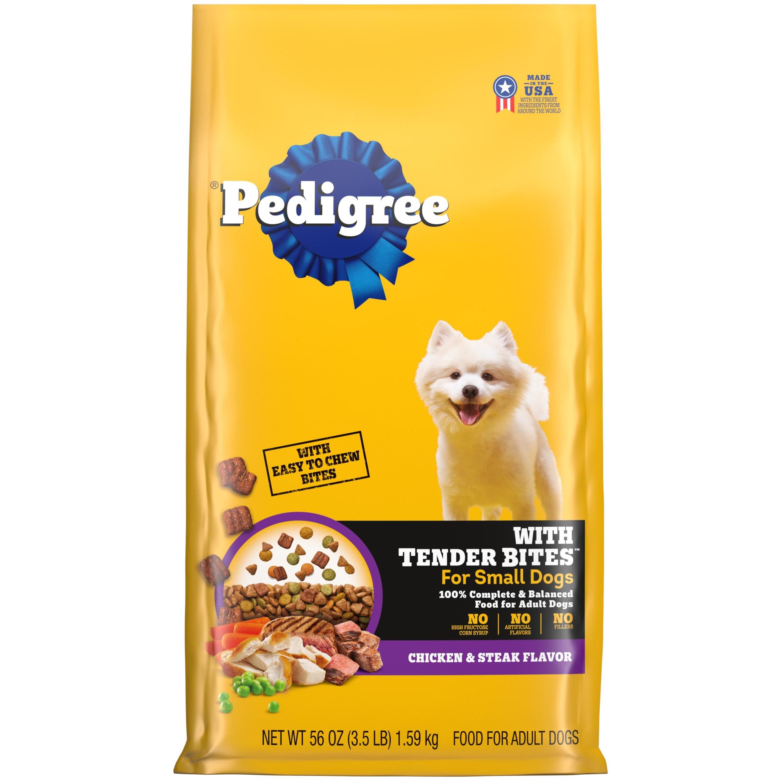 Pedigree with Tender Bites for Small Dogs Adult Dry Dog Food, Chicken and Steak Flavor, 3.5 lb. Bag