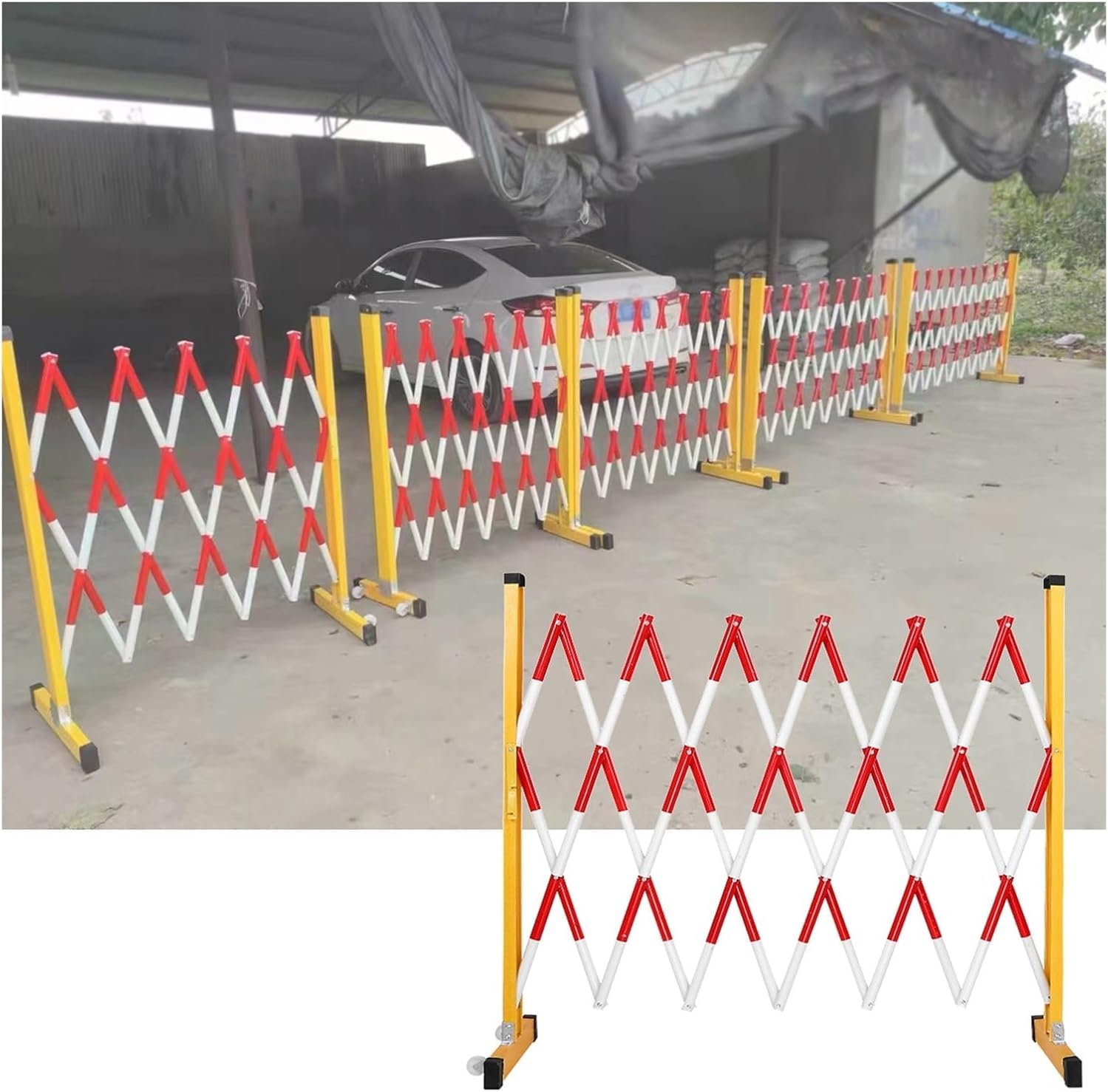 POLGDW Expandable Barricade for Driveway Expandable Mobile Barricade, Foldable Adjustable Traffic Fence with Wheel, Building Sites Schools Retractable Lightweight Portable Safety Barrier
