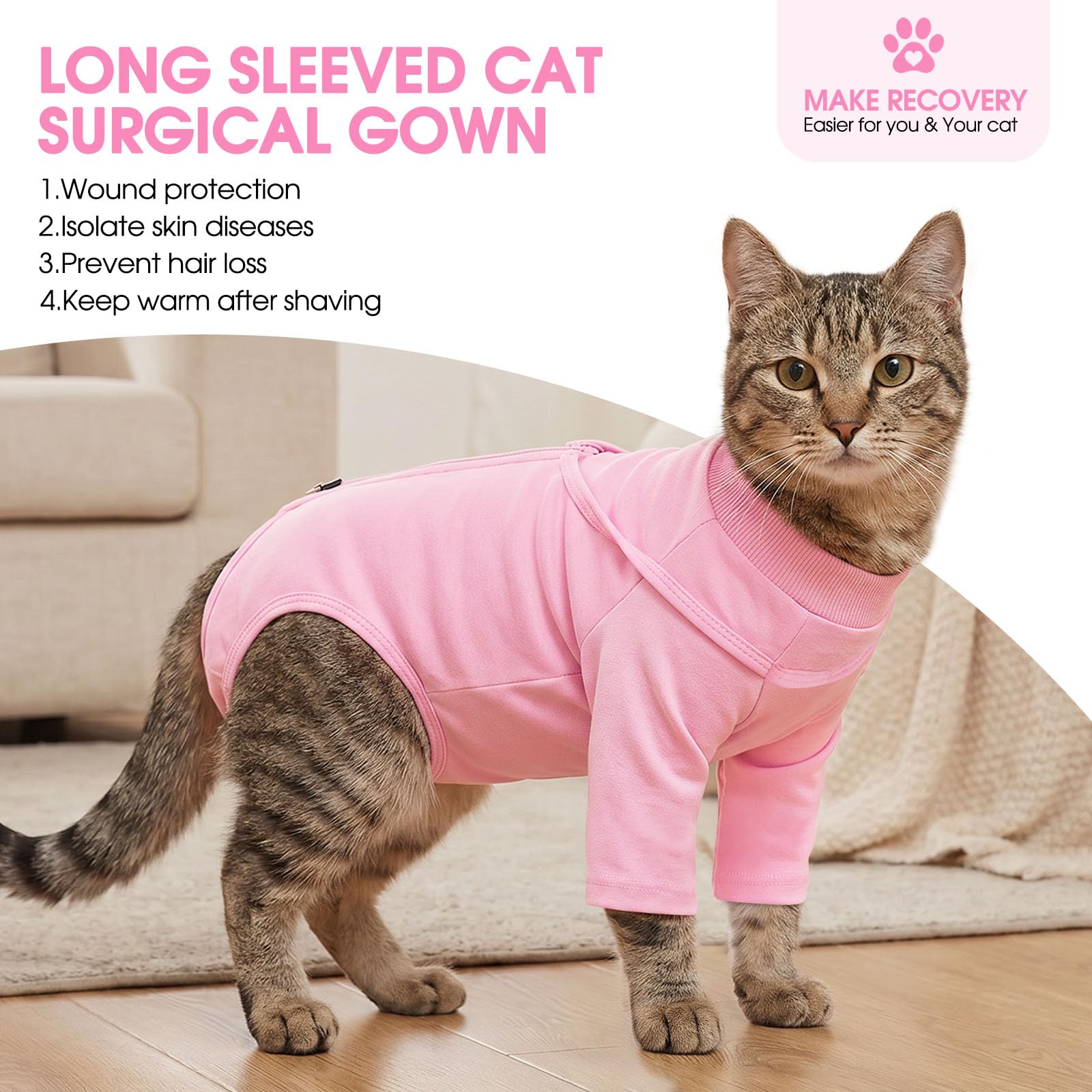 CITÉTOILE Tutina Post-Operatoria per Gatti in Puro Cotone | Body Medico per Gatti con Cerniera, Maglietta Protettiva in Cotone Morbido, Abbigliamento Post-Chirurgico Gatto con Maniche