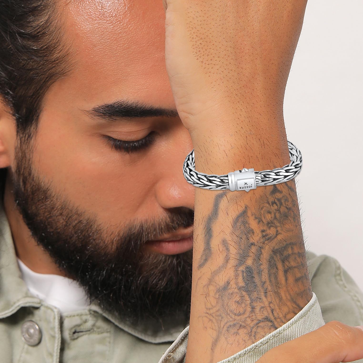 Kuzzoi Pulsera de plata de ley 925 maciza para hombre (10 mm), pulida, 66 g, 335201