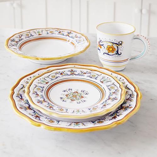 Miniatura 3 de Sur La Table Nova Deruta - Juego de vajilla de cerámica de 16 piezas, tazas de diseño floral de inspiración italiana, platos llanos, platos de