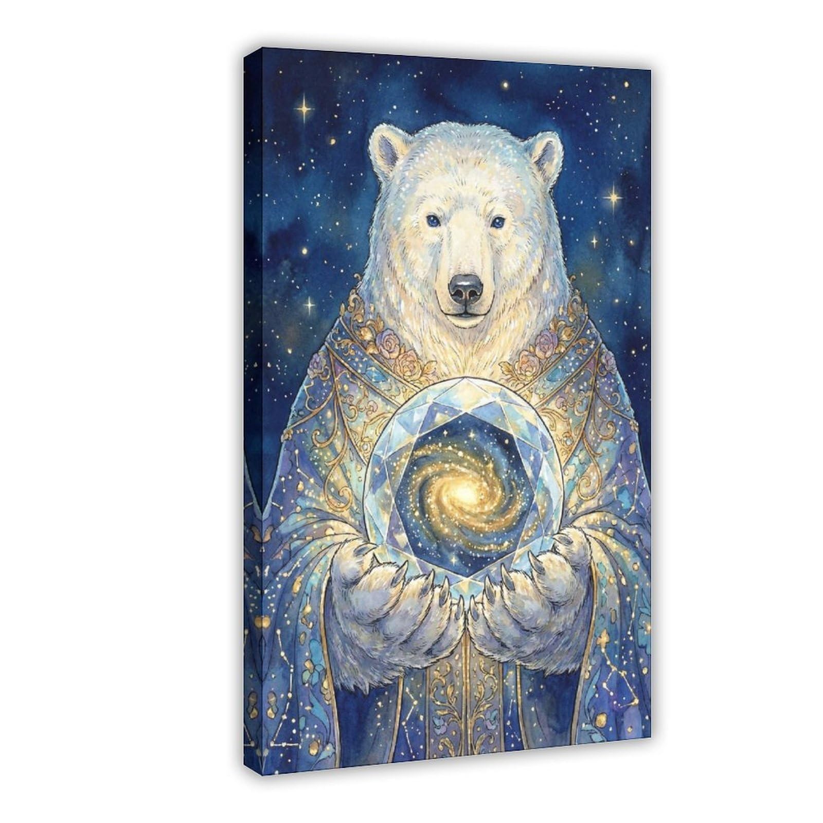 Ywtjax Frame-Style Celestial Polar Bear Poster Canvas Poster For Dorm Room Decor Gift
