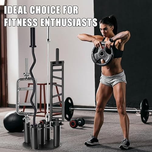 Miniatura 6 de Soporte de almacenamiento para mancuernas, soporte vertical resistente para gimnasio doméstico y comercial, compatible con barras olímpicas de 2