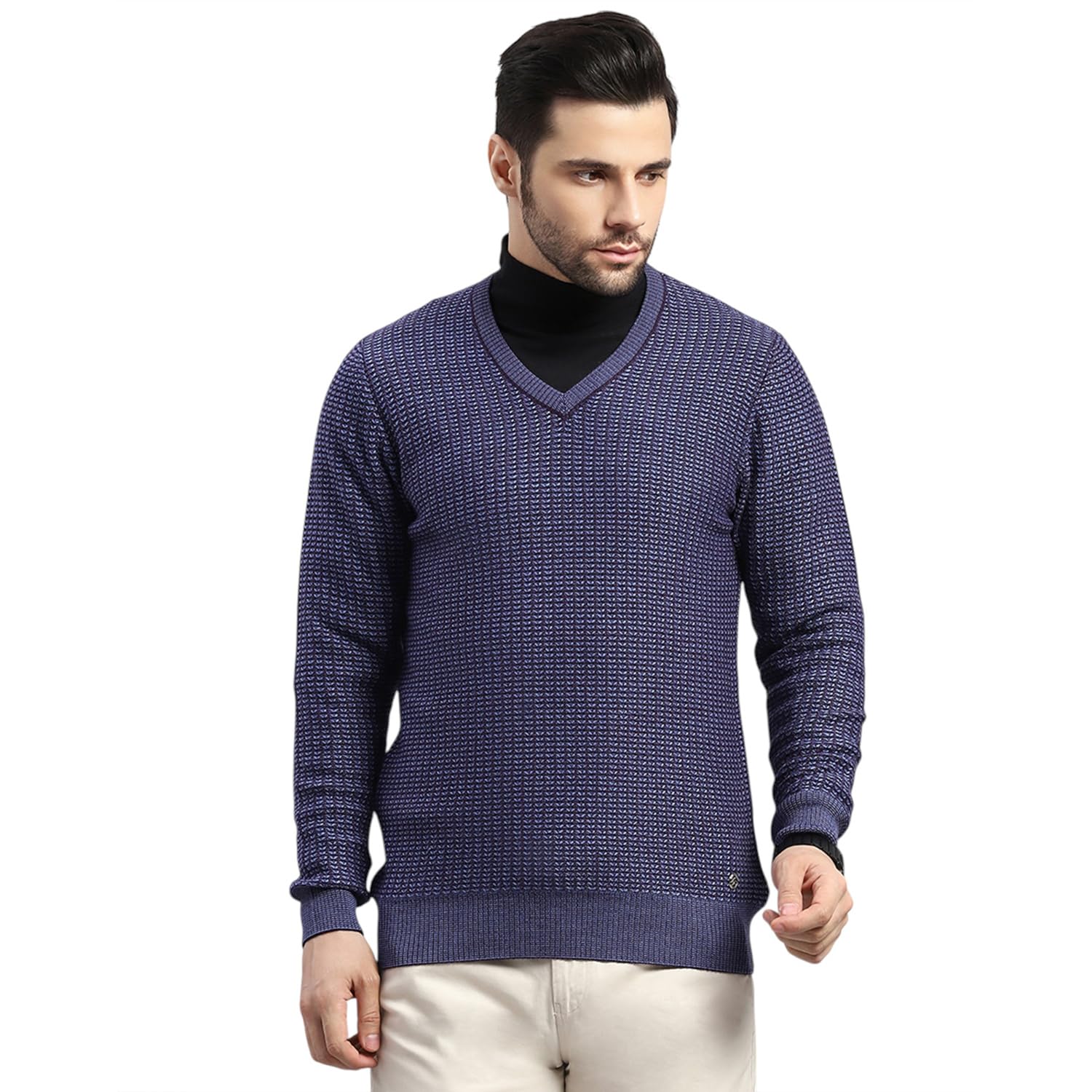 Men's Regular Fit Printed V Neck Pull On Closure Full Sleeve Winter Pullover | Warm Woolen Sweater for Men |Comfortable Knitted Winter Wear for Men (Pack of 1)