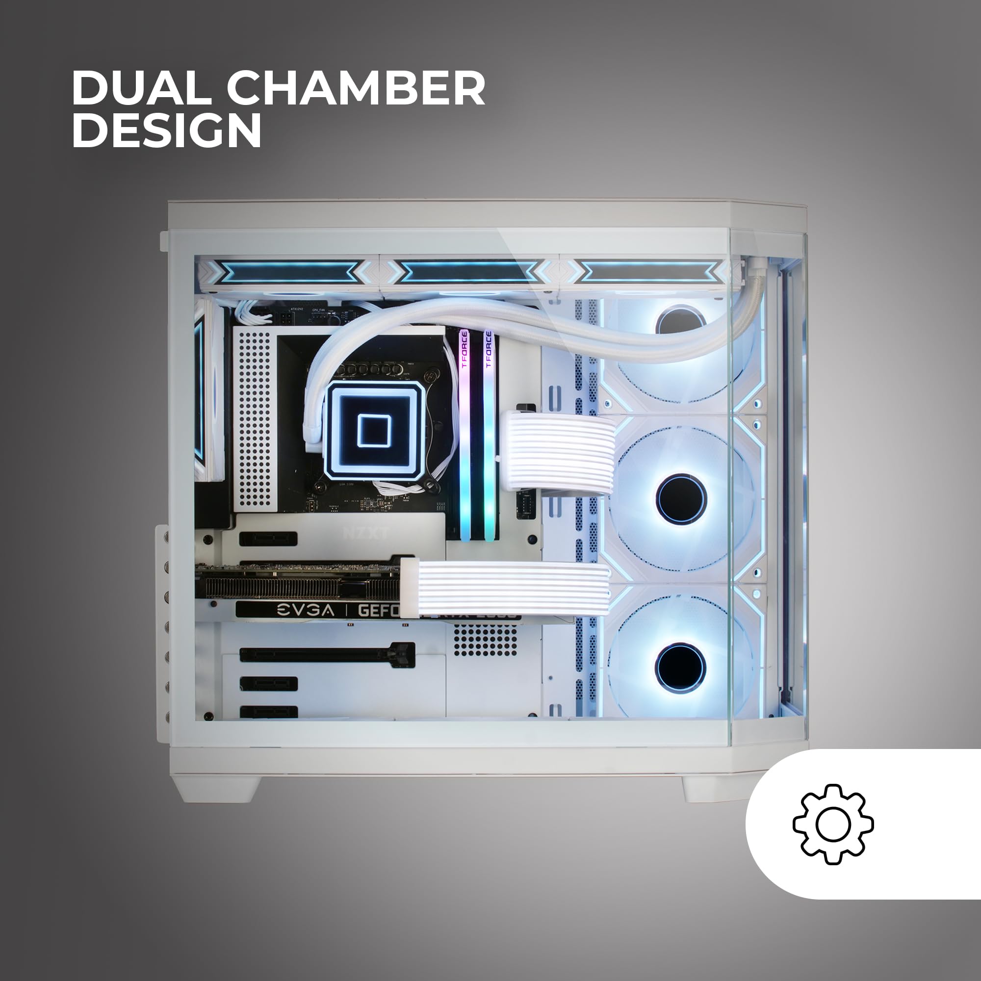 Mars Gaming MC-3TCORE, Boîtier Gaming Custom ATX, Triple Verre Trempé Amovible, Double Caméra, Semi-Tour Compatible avec Cartes-mères à Connecteurs Inversés, Support Refroidissement Liquide, Blanc - 4