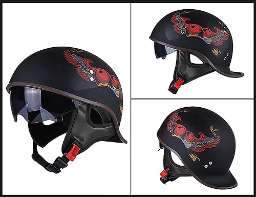 Miniatura 10 de FVCNGP Casco retro para motocicleta, aprobado por DOT, para adultos, hombres y mujeres, estilo alemán vintage, casco de media cara, casco para