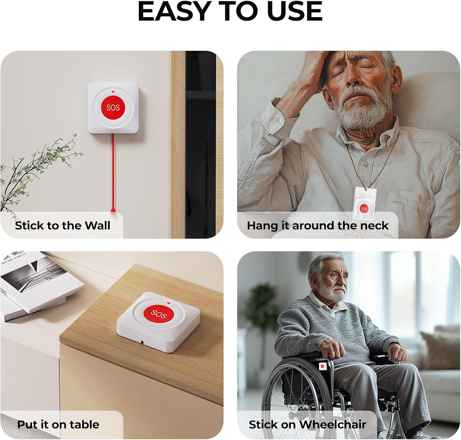 WiFi Wireless Life Alert Caregiver Call Button,Call Button for App Notification Emergency Button SOS Alarm Bell for Seniors Waterproof No Monthly Fee