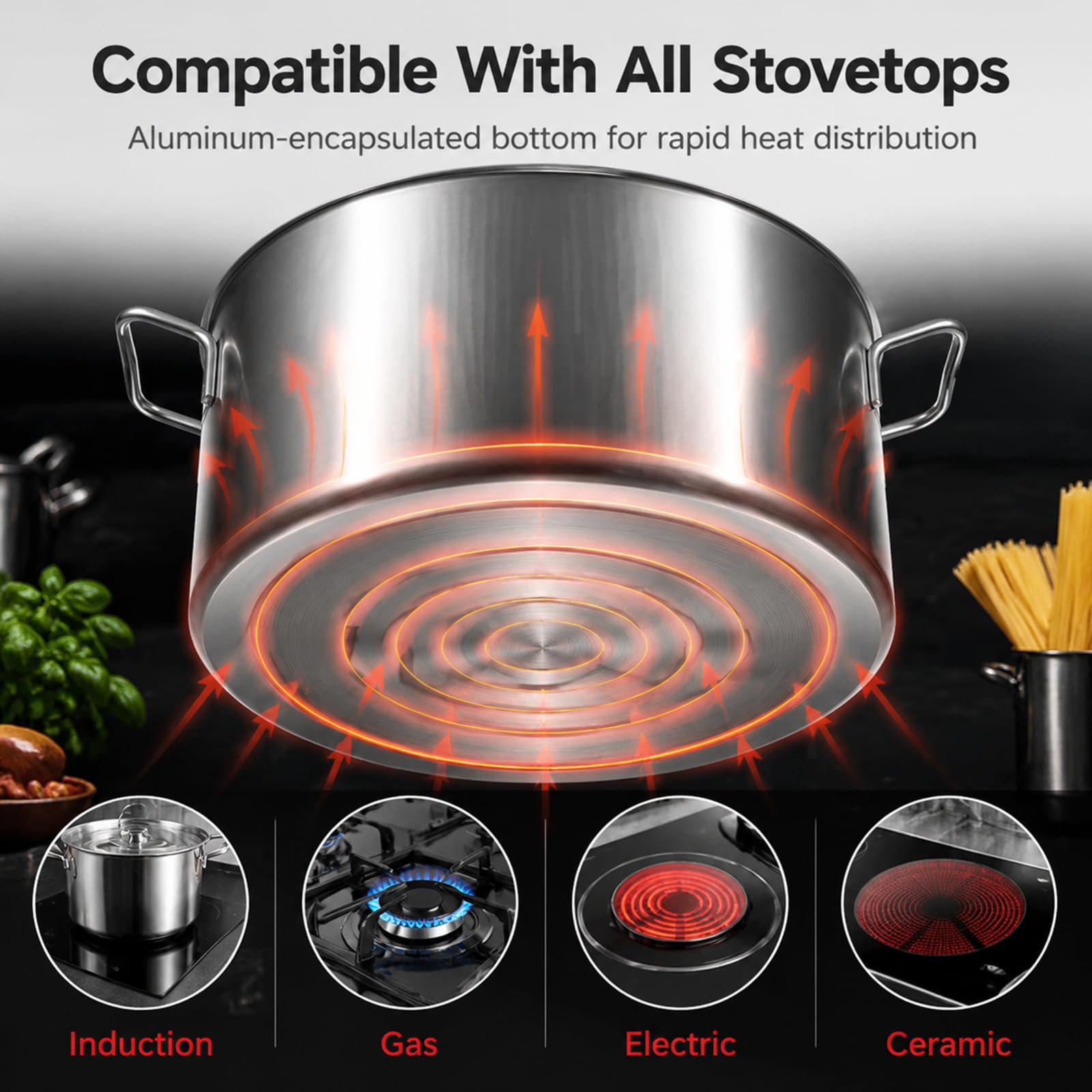 RSBFER Ensemble de casseroles en Acier Inoxydable pour la Cuisson des pâtes – Marmite avec paniers passoires Amovibles et séparateur pour Restaurants, Food Trucks et Cuisines domestiques,3 Hole