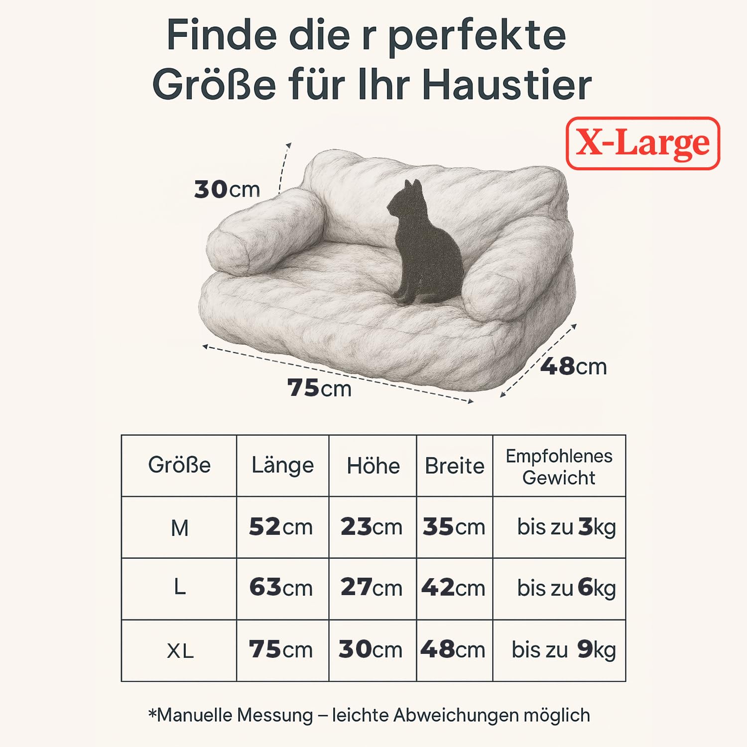 Katzenbett kleines Hundesofa Flauschig und waschbar Katzensofa Hundebett für Katzen, weich Katzenbett katzencouch mit Rutschfester Unterseite (Camel, XL)