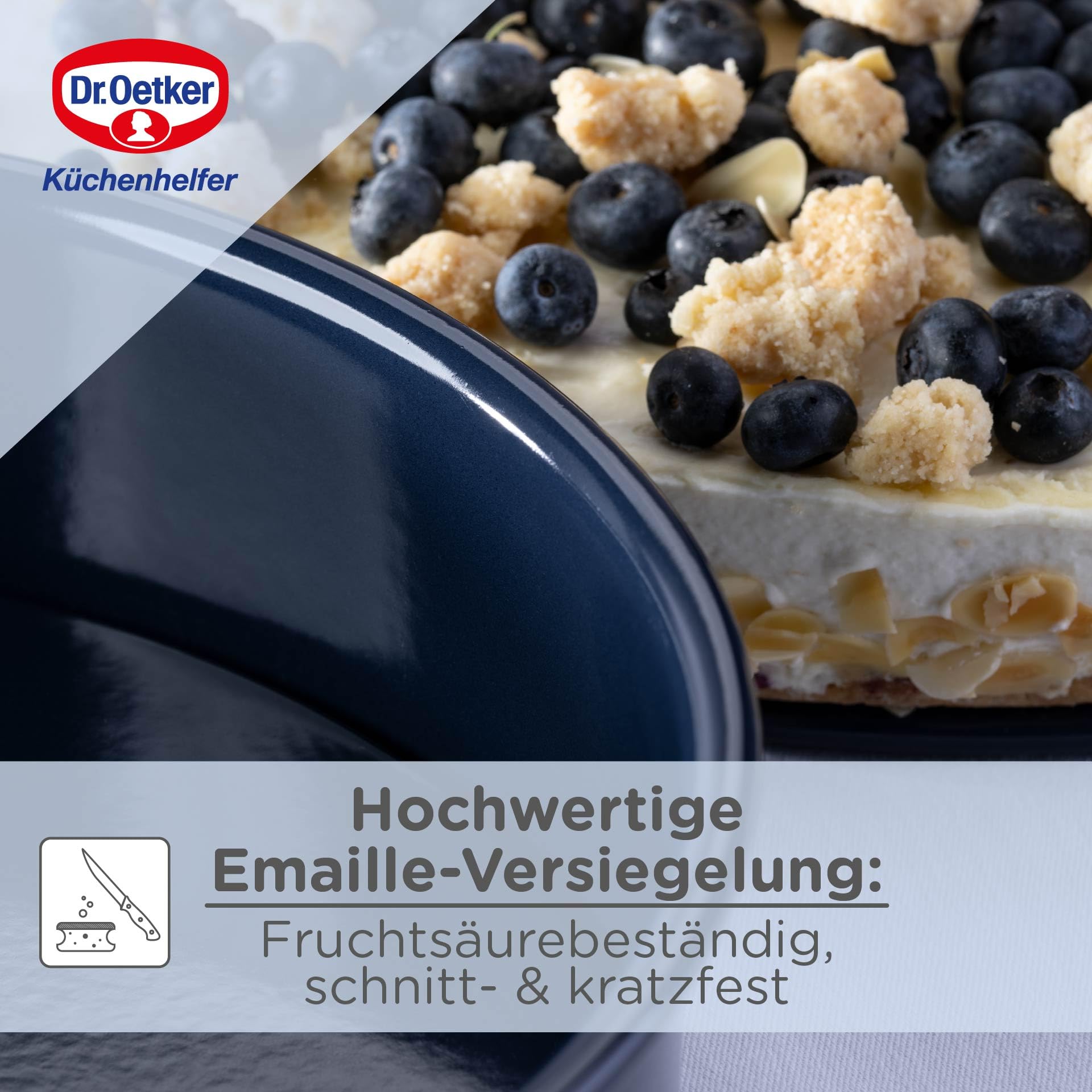 Dr. Oetker Backform Ø 28 cm Back-Liebe Emaille mit Hebeboden – Runde Kuchenform mit schnitt- & kratzfestem Emaille-Boden – 28er Kuchenbackform mit hohem Rand für Kuchen und Torten