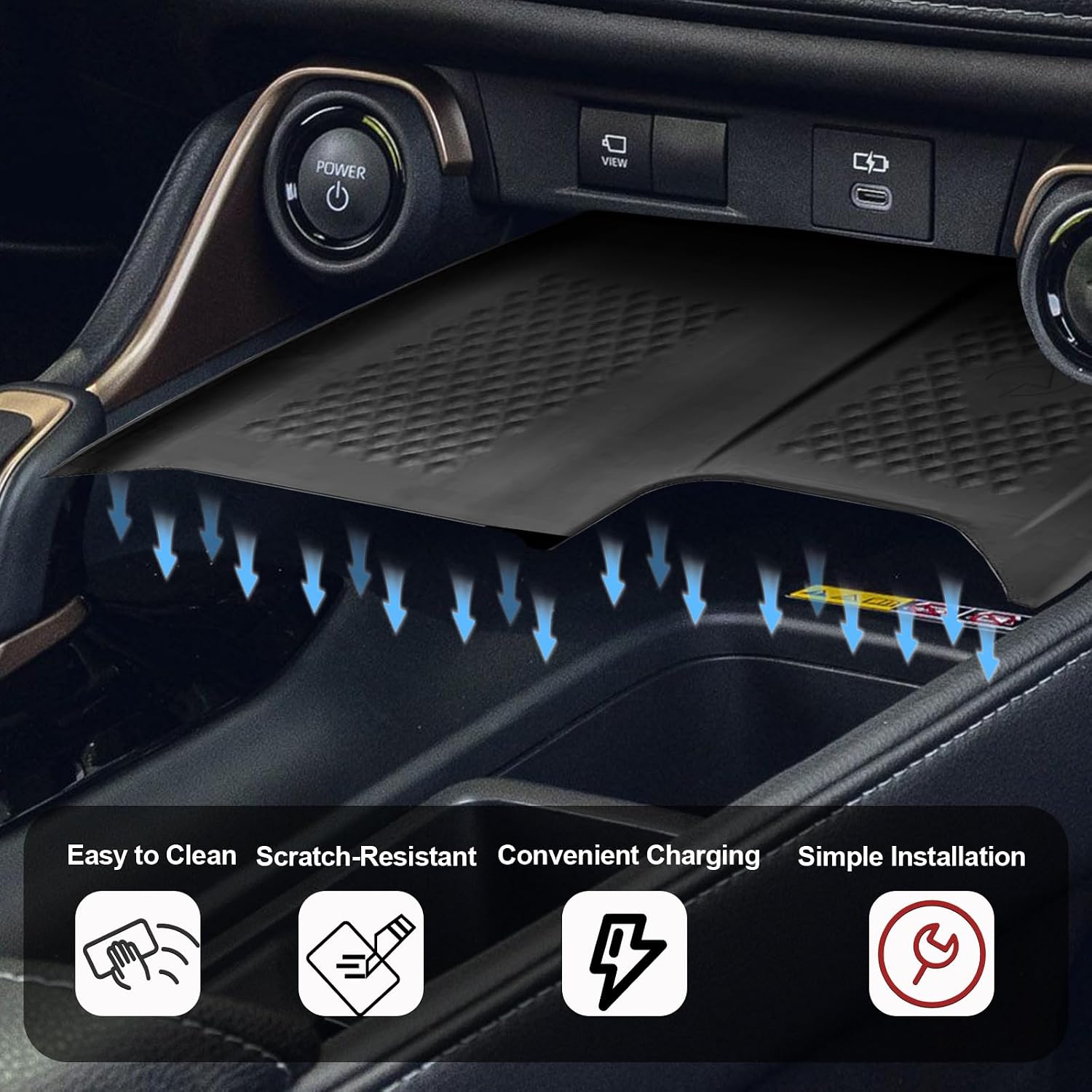 Wireless Charging Anti-Slip Mat for 2025 2024 Compatible with Grand Highlander, Black Silicone Waterproof Protective Pad Center Console Liner Accessories (1PC)