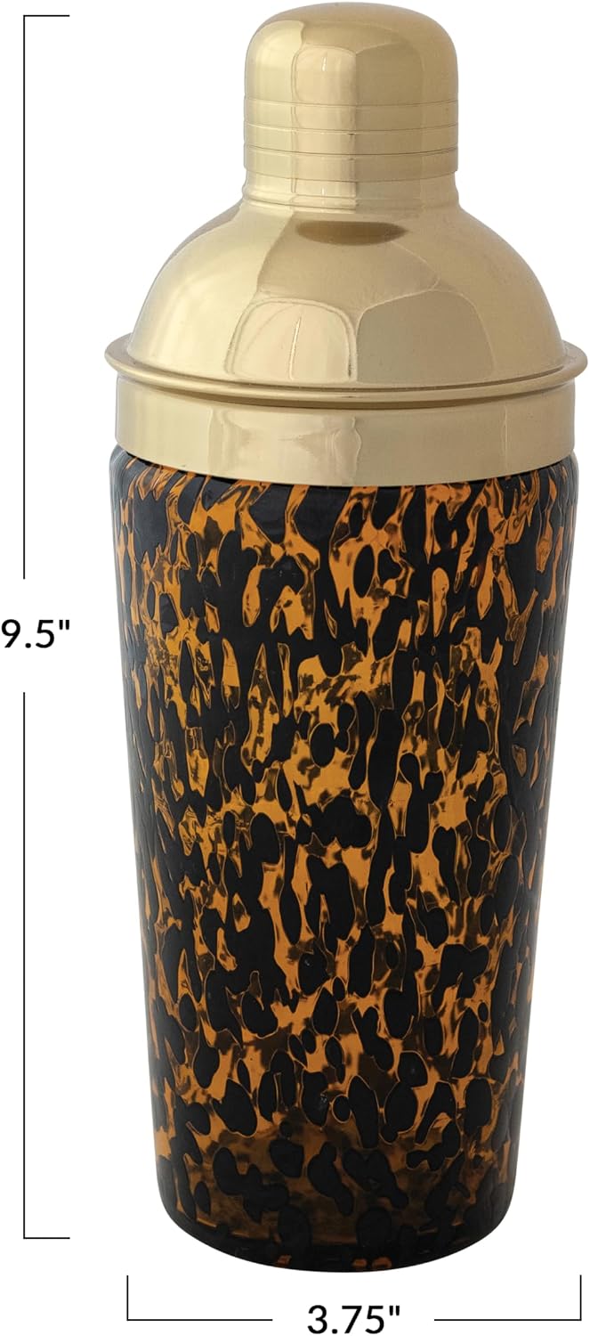 Creative Co-Op 20 oz Confetti Glass Cocktail Shaker, Tortoise Shell & Gold
