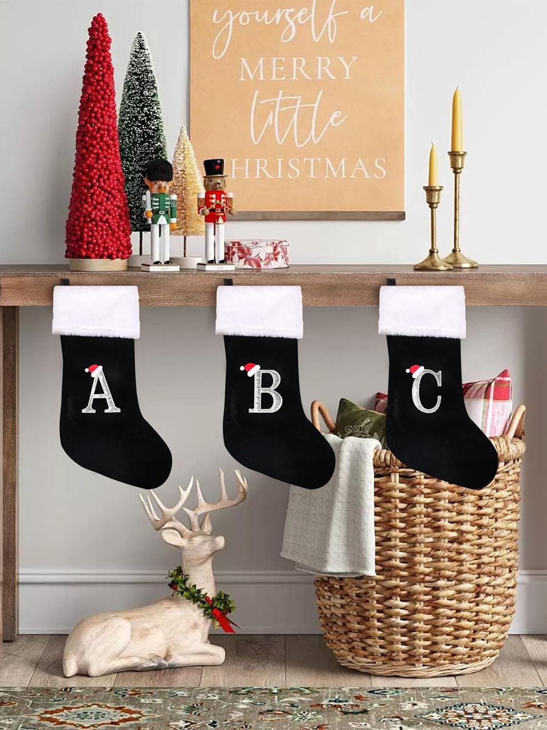 20 Inches Monogrammed Christmas Stockings with Letters,Super Soft Christmas Stockings Large Monogram Stockings Red Letter Stockings for Christmas Holiday Xmas Gift…