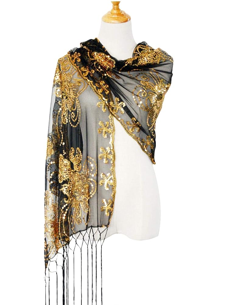 L'VOW Women's Glittering 1920s Scarf Mesh Sequin Wedding