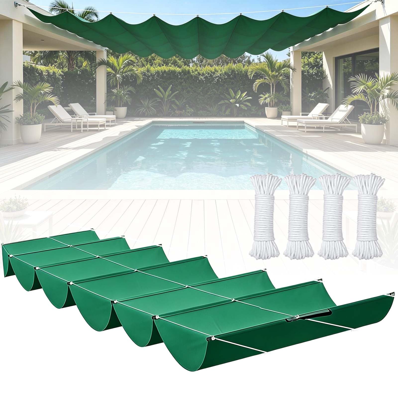 Vela Ombreggiante a Onda Retrattile 290 x 800 cm Personalizzabile, Regolabile, Protezione Dai Raggi UV Pergolato Regolabile Rettangolare Tenda a Velas per Serre Giardino, Verde Scuro