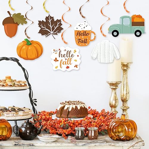 Miniatura 7 de 20 decoraciones colgantes de fiesta de otoño, decoraciones de fiesta de otoño de Hello Fall, recortes de camión de hojas de calabaza, adornos de