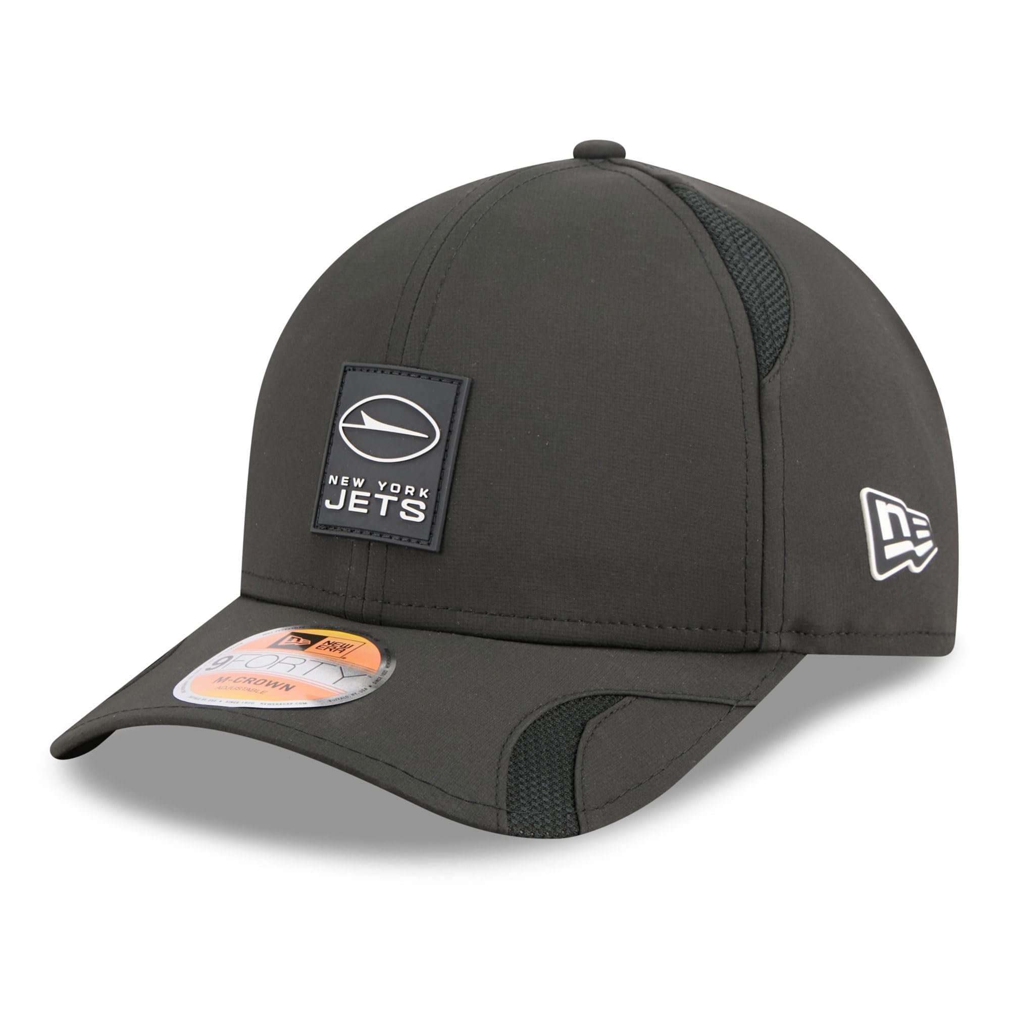 New Era Men's Black New York Jets 2025 Sideline M-Crown 9FORTY Adjustable Hat