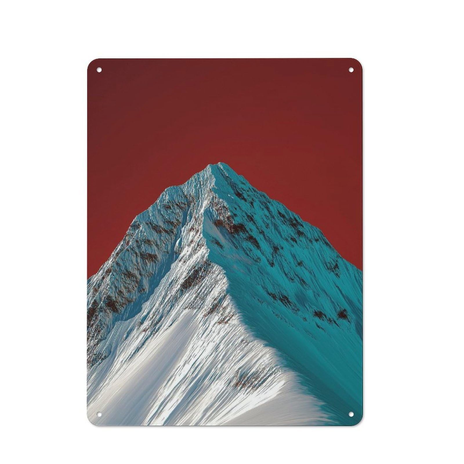 Junmoney Snowy Mountain Peak With Red Sky Rustic Tin Sign 40X30cm For Lounge Or Reading Corner, For Metal Sign Collectors, For Cafés, Pubs And Restaurants