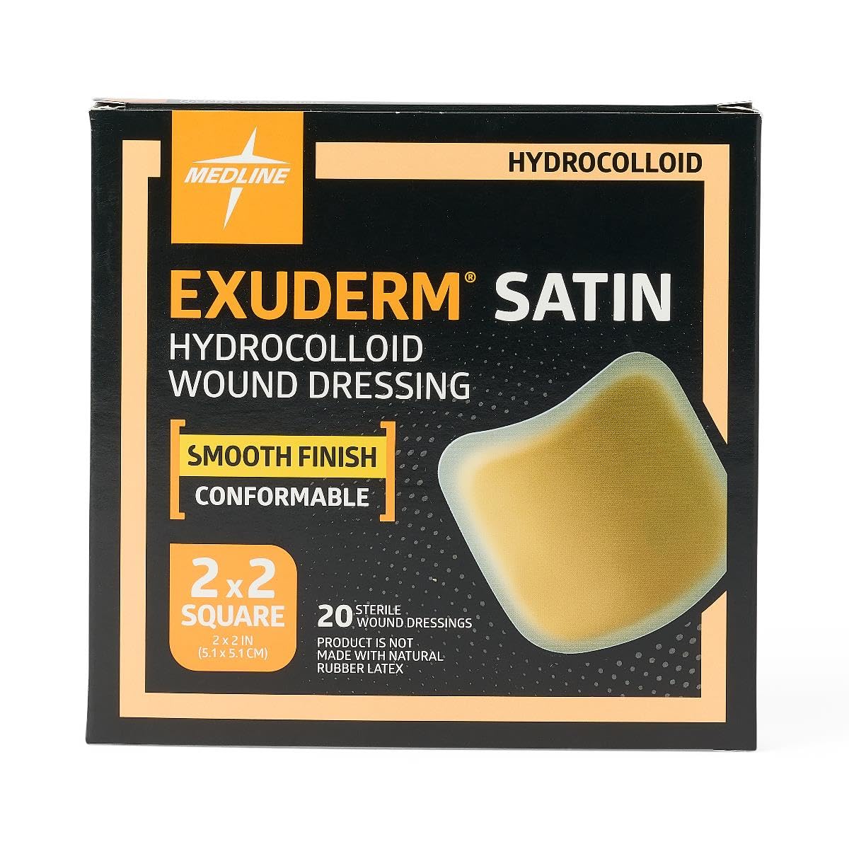 Medline Exuderm Satin Hydrocolloid Wound Dressings, 2 Inches x 2 Inches, Low Profile, Moist Healing, Box of 20 Each