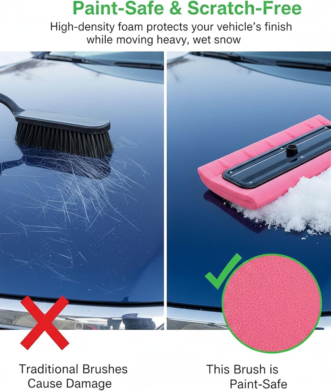 Solar Panel Snow Rake Removal Tool, Adjustable Telescoping Foam Roof Rake 78-157in Solar Panel Snow Brush Push Plate & Stainless Steel Telescopic Pole Quick Assembly for Roof Car (94.48 in)