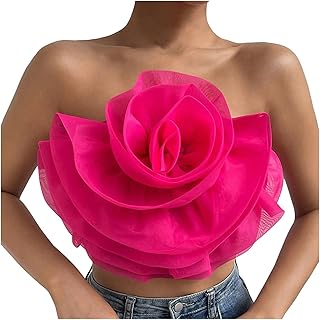 2025 sin mangas, sin tirantes, color sólido, fruncido con parte delantera floral, camiseta sin mangas para mujer lencería para mujer