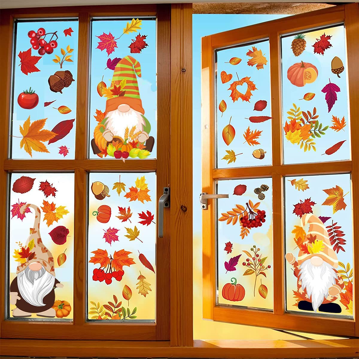 Pegatinas para ventana de Acción de Gracias, 6 hojas de Acción de Gracias, pegatinas para ventana de otoño, decoraciones de Acción de Gracias, sin pegamento, estáticas, autoadhesivas, decoración de