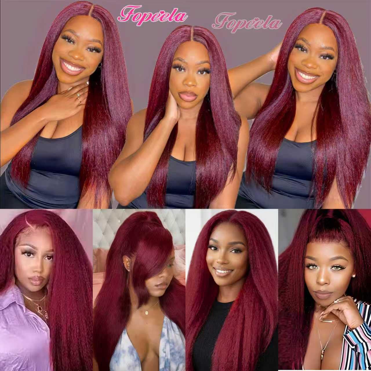 12A 99J Human Hair Bundles 16 18 20 Inch Wine Red Kinky Straight Human Hair Bundles 100% Unprocessed Brazilian Virgin Hair 3 Bundles Weave Yaki Straight Bundles For Black Women