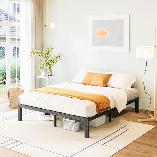Miniatura 8 de Base de cama individual de 18 pulgadas, metálica, marco reforzado con listones de acero, no requiere somier, fácil de montar, base resistente para