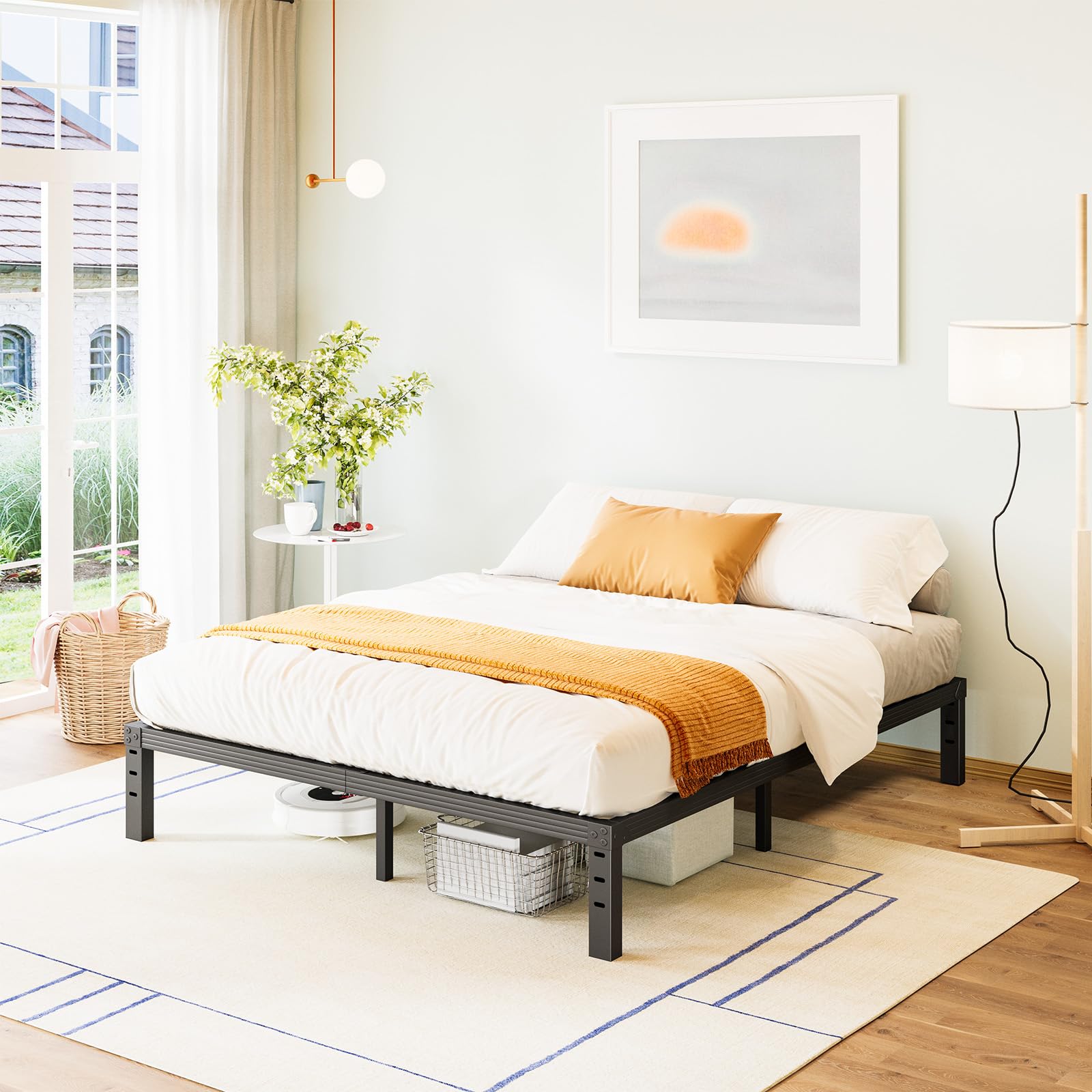 Queen Metal Bed Frame, 12 Inch Platform, Heavy Duty, Easy Assembly, No Box Spring Needed, Black