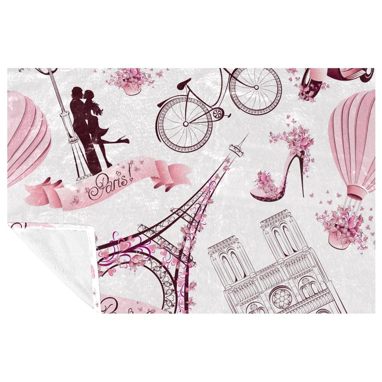 Couverture chaude Tour Eiffel Rose 150x100 en flanelle thermique haute densité