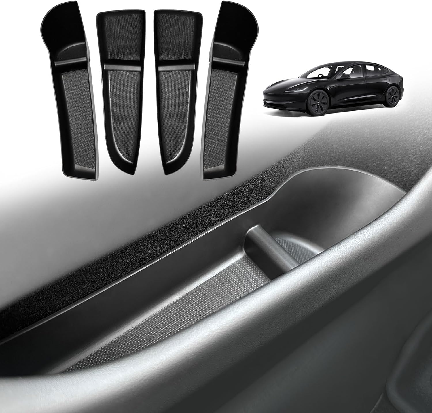 BestEvMod Upgrade 4PCS Front & Rear Door Side Storage Organizer fit for Rivian R1T/R1S 2026 2025 Gen2 Interior Accessories Inner Door Handle Storage Box Insert Tray ABS Material Anti-Scratch