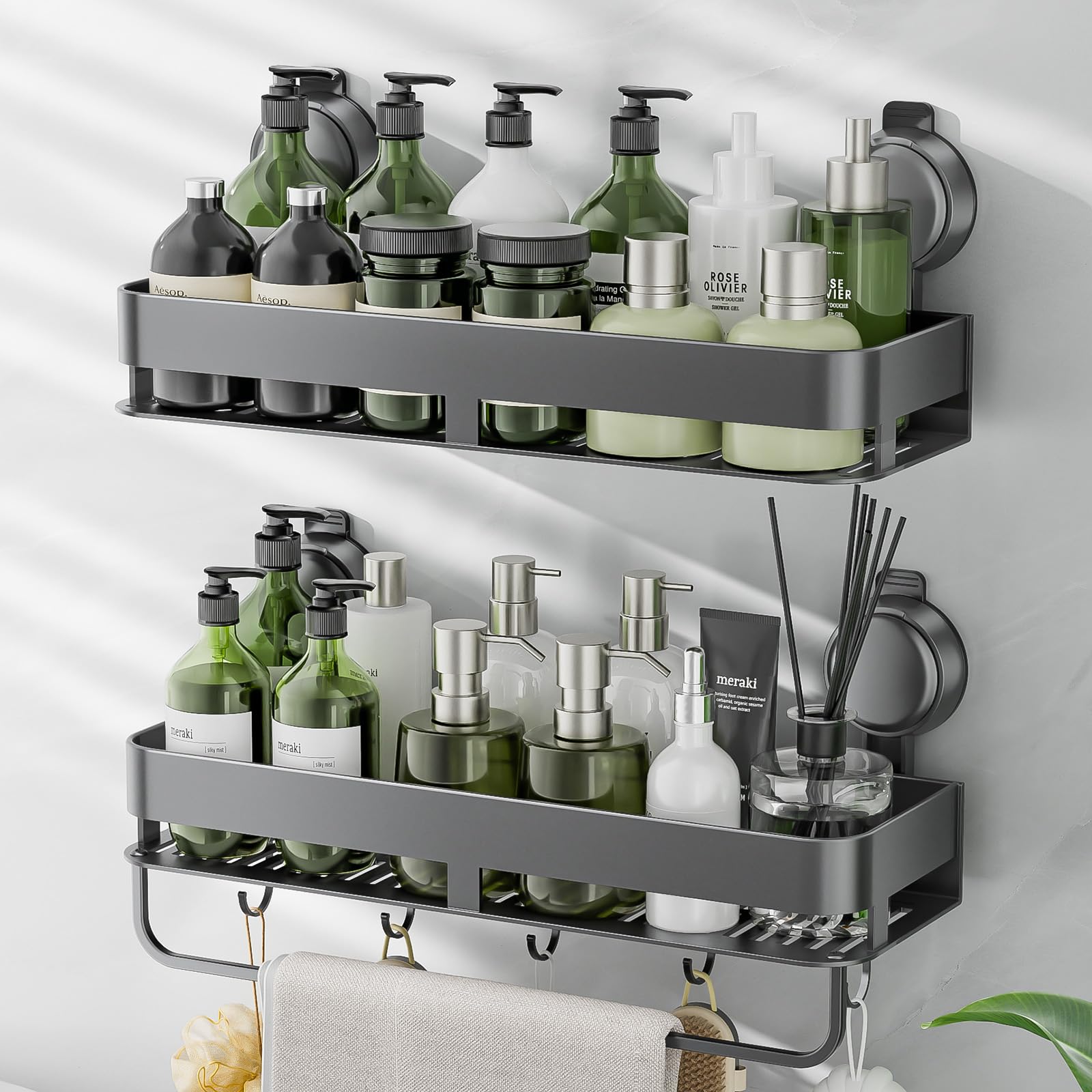 ONXE Shower Caddy Suction Cup 2 Pack Extra-Strong Suction Shower Shelves No Drilling Rustproof Organizer for Bathroom Kitchen