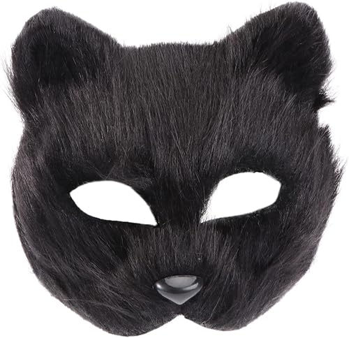 Miniatura 9 de TOYANDONA Máscara de felpa de Halloween, máscara peluda de Therian, máscara de lobo de media cara, máscara de animal de Halloween, máscara de