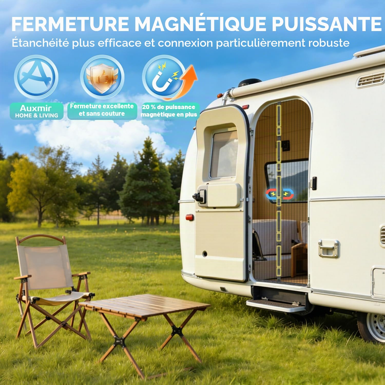 Auxmir Moustiquaire Porte Fênetre Magnétique 160x220cm, Rideau Anti Mouches Aimantée Maille Ultra Fine, Moustiquaire Baie Vitree Coulissante Sans Perçage avec Ruban Adhésif, Fermeture Automatique