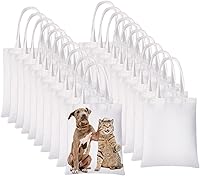 YOUKEOLA 20 Pack Sublimation Blank Tote Bags - White Polyester Canvas Grocery Bags for DIY Crafting, Heat Transfer, Embroidery (13x14")