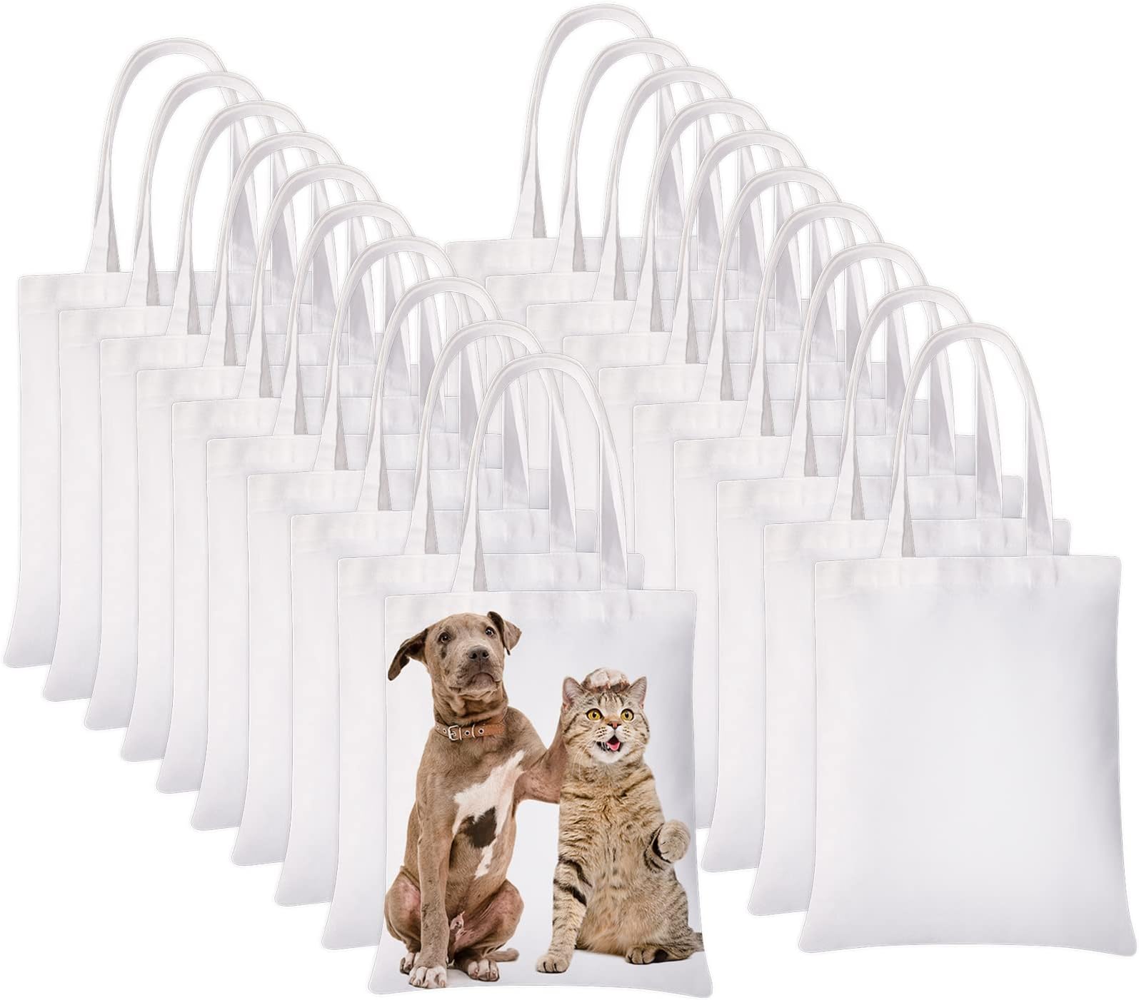 YOUKE OLA 20 Pieces Sublimation Tote Bags Sublimation Blank Canvas Tote Bags Grocery Bags for Decorating DIY Crafting White, White