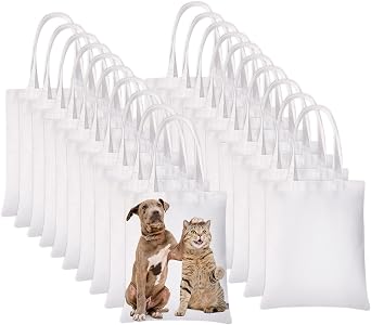 YOUKE OLA 20 Pieces Sublimation Tote Bags Sublimation Blank Canvas Tote Bags Grocery Bags for Decorating DIY Crafting White